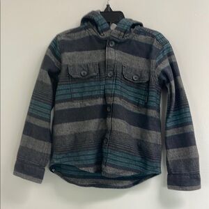 Billabong Gray and Blue Striped Button Down Flannel Hoodie